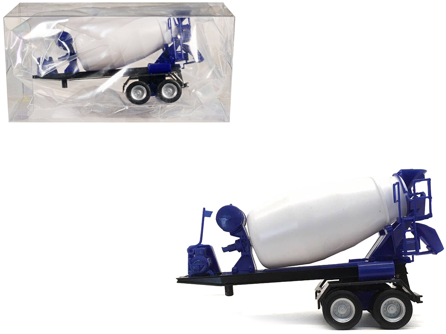 2-Axle Cement Mixer Trailer White and Blue 1/87 (HO) Plastic Model