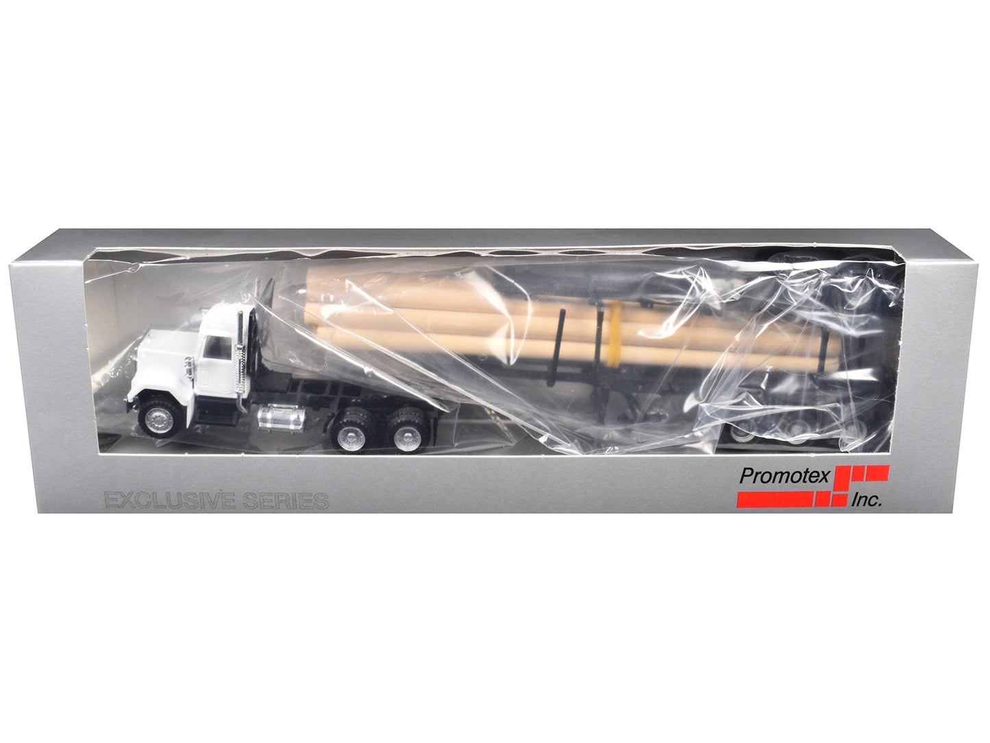 GMC Super B Log Truck and Trailer White with Log Accessories 1/87 (HO) Plastic Model Car