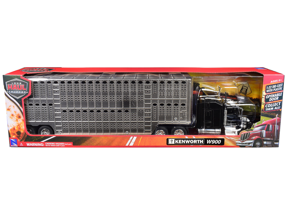 Kenworth W900 Truck Black with Pot Belly Livestock Chrome "Long Haul Truckers" Series 1/32 Diecast Model