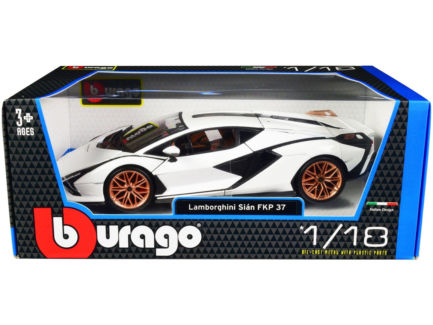 Lamborghini Sian FKP 37 White with Copper Wheels 1/18 Diecast Model Car