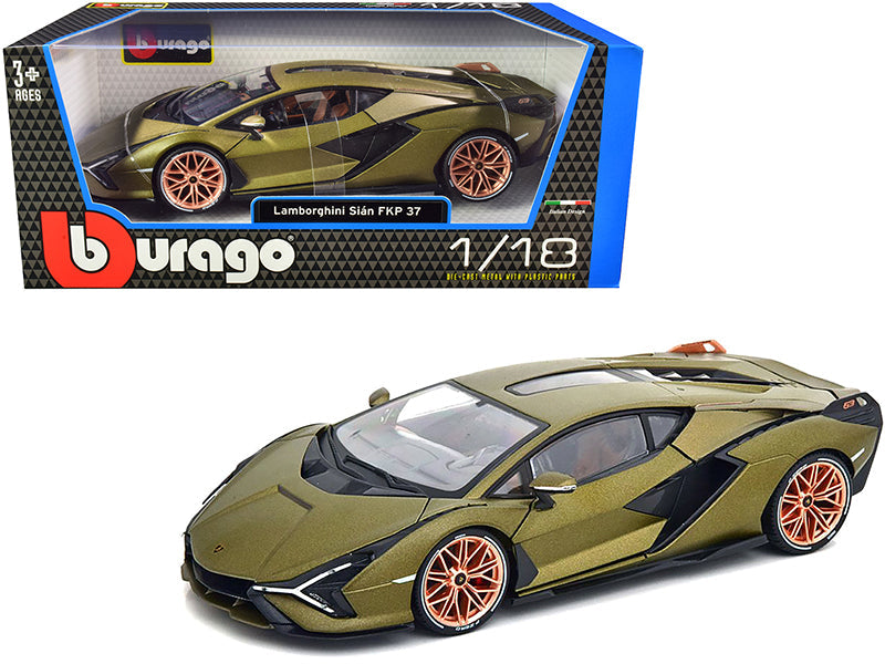 Lamborghini Sian FKP 37 Matt Green Metallic with Copper Wheels 1/18 Diecast Model Car