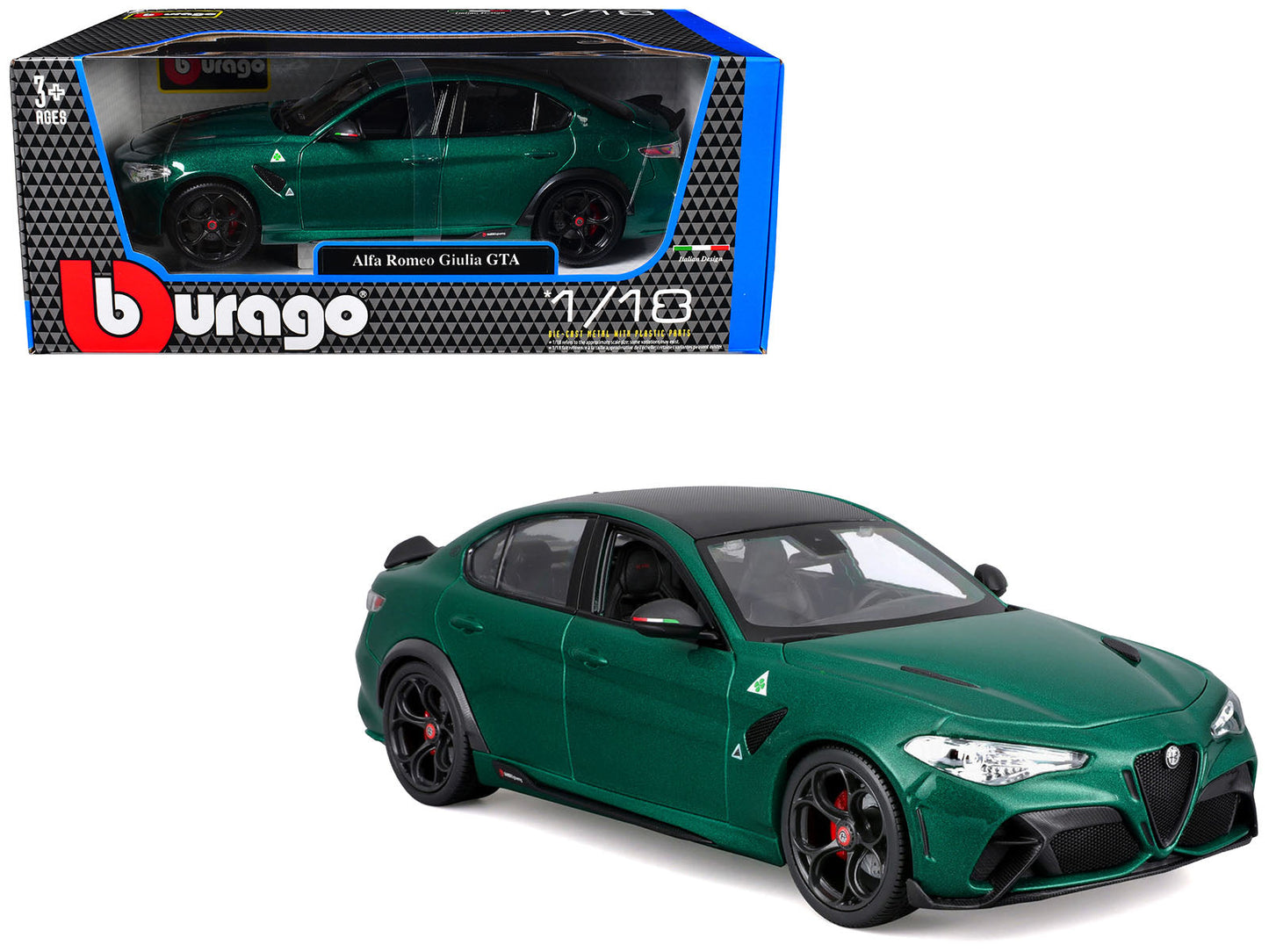Alfa Romeo Giulia GTA Green Metallic with Carbon Top 1/18 Diecast Model Car