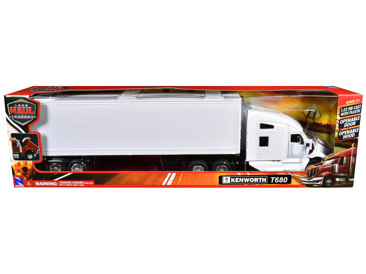 Kenworth T680 Truck White with Dry Van Trailer White "Long Haul Trucker" Series 1/32 Diecast Model