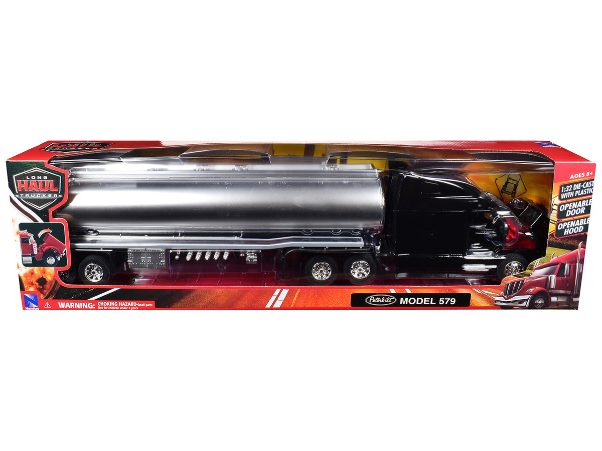 Peterbilt 579 Truck Black with Tanker Trailer Silver "Long Haul Truckers" Series 1/32 Diecast Model