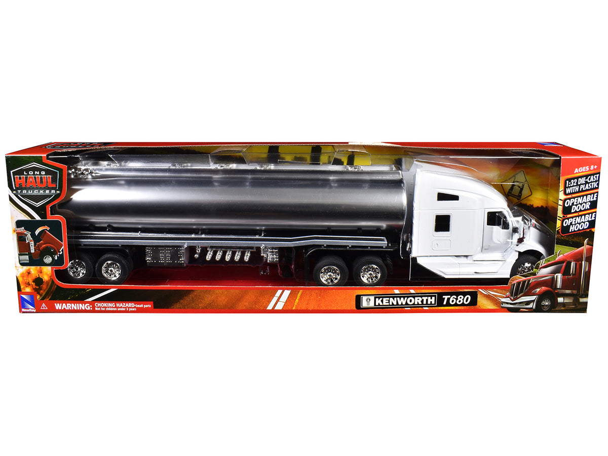Kenworth T680 Truck White with Oil Tanker Trailer Chrome "Long Haul Trucker" Series 1/32 Diecast Model