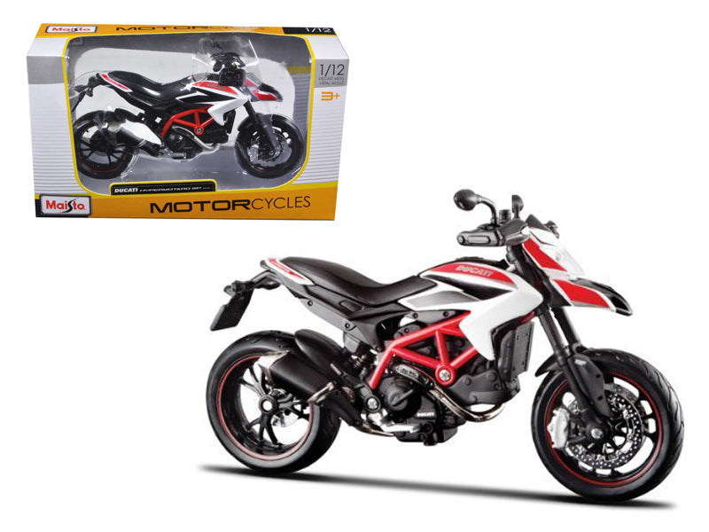 2013 Ducati Hypermotard SP White with Black and Red Stripes 1/12 Diecast Motorcycle Model