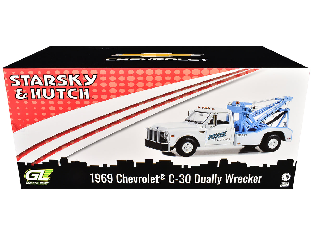1969 Chevrolet C-30 Dually Wrecker Tow Truck "Roscoe Tow Service" White "Starsky and Hutch" (1975-1979) TV Series 1/18 Diecast Model Car