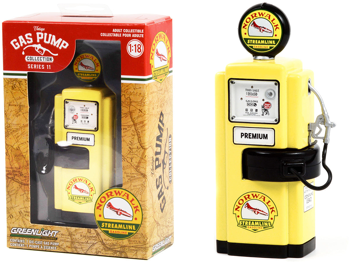 1948 Wayne 100-A Gas Pump "Norwalk Gasoline" Yellow and Black "Vintage Gas Pumps" Series 11 1/18 Diecast Model