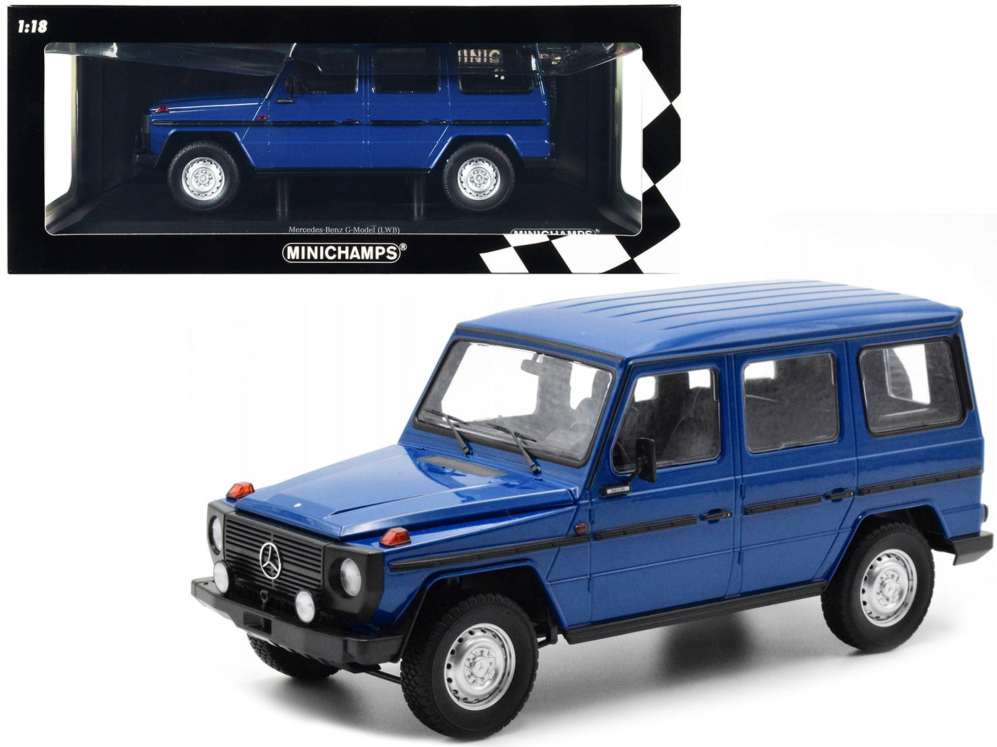1980 Mercedes-Benz G-Model (LWB) Dark Blue with Black Stripes Limited Edition to 402 pieces Worldwide 1/18 Diecast Model Car