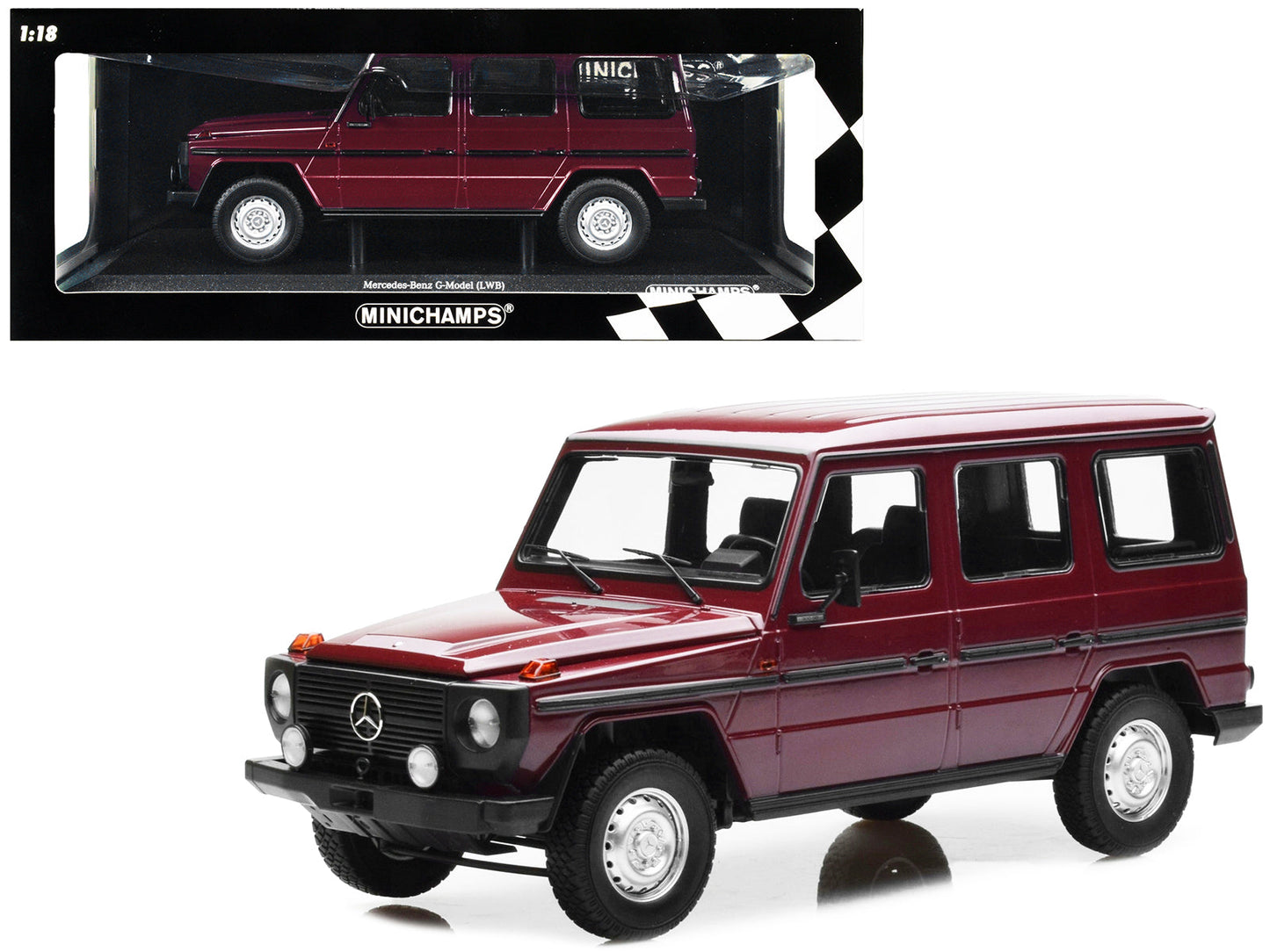1980 Mercedes-Benz G-Model (LWB) Dark Red with Black Stripes Limited Edition to 402 pieces Worldwide 1/18 Diecast Model Car