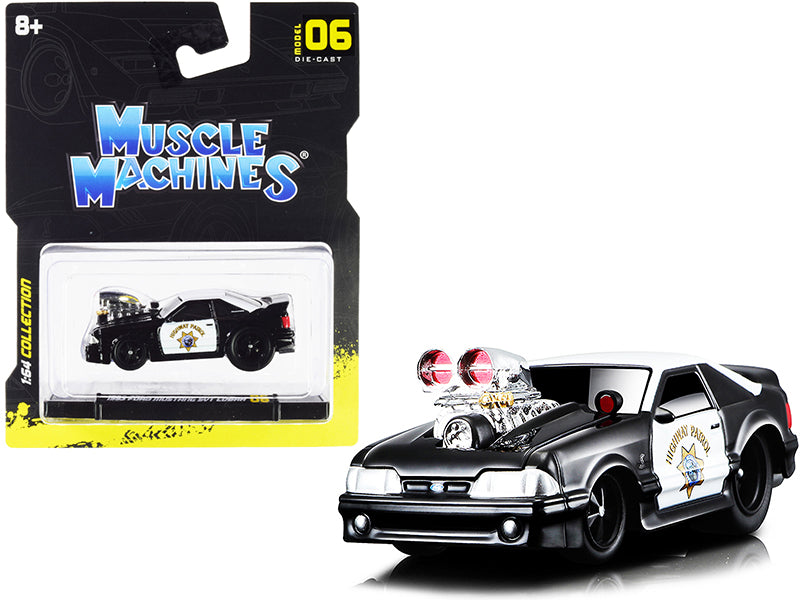 1993 Ford Mustang SVT Cobra CHP "California Highway Patrol" Black and White 1/64 Diecast Model Car
