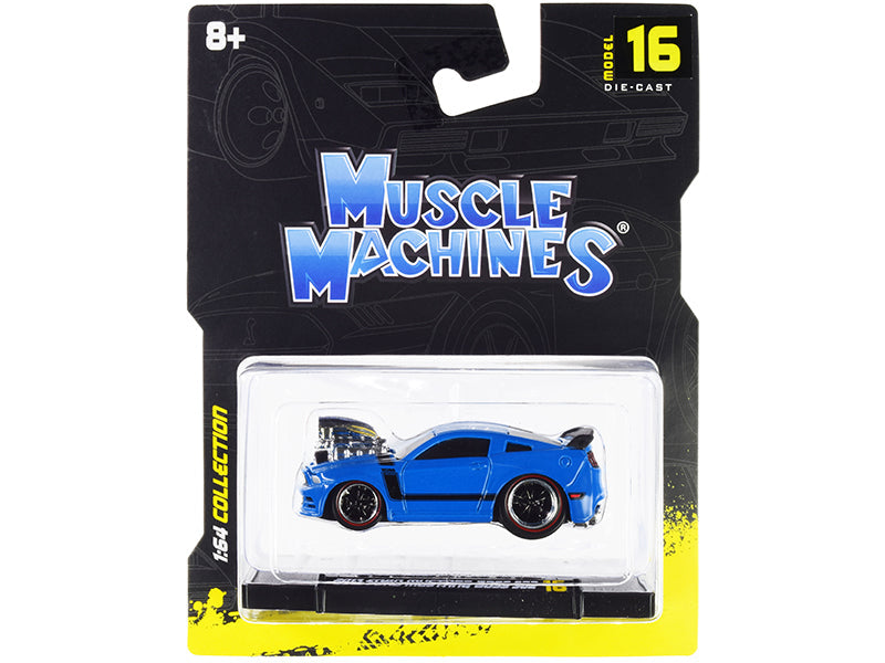 2013 Ford Mustang Boss 302 Light Blue with Black Stripes 1/64 Diecast Model Car