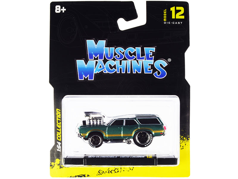 1970 Oldsmobile Vista Cruiser 442 Green Metallic with Gold Stripes 1/64 Diecast Model Car