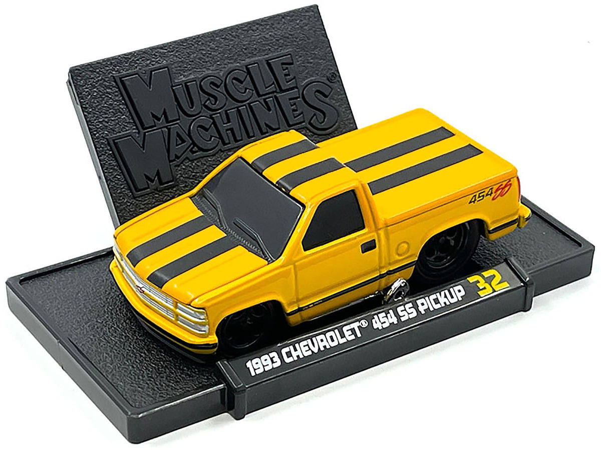 1993 Chevrolet 454 SS Pickup Truck Yellow with Black Stripes 1/64 Diecast Model Car