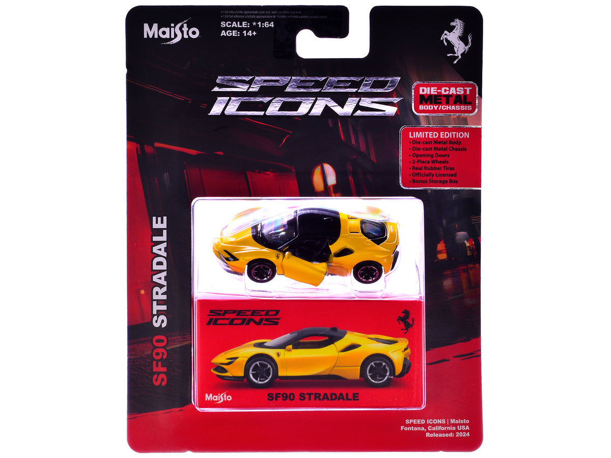 Ferrari SF90 Stradale Yellow with Black Top "Speed Icons" Series 1/64 Diecast Model Car
