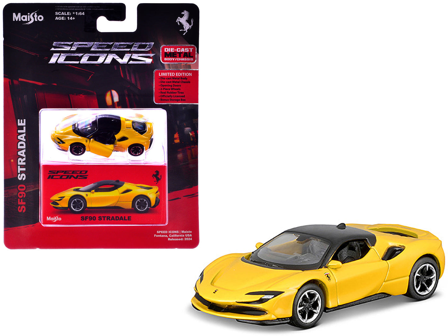 Ferrari SF90 Stradale Yellow with Black Top "Speed Icons" Series 1/64 Diecast Model Car