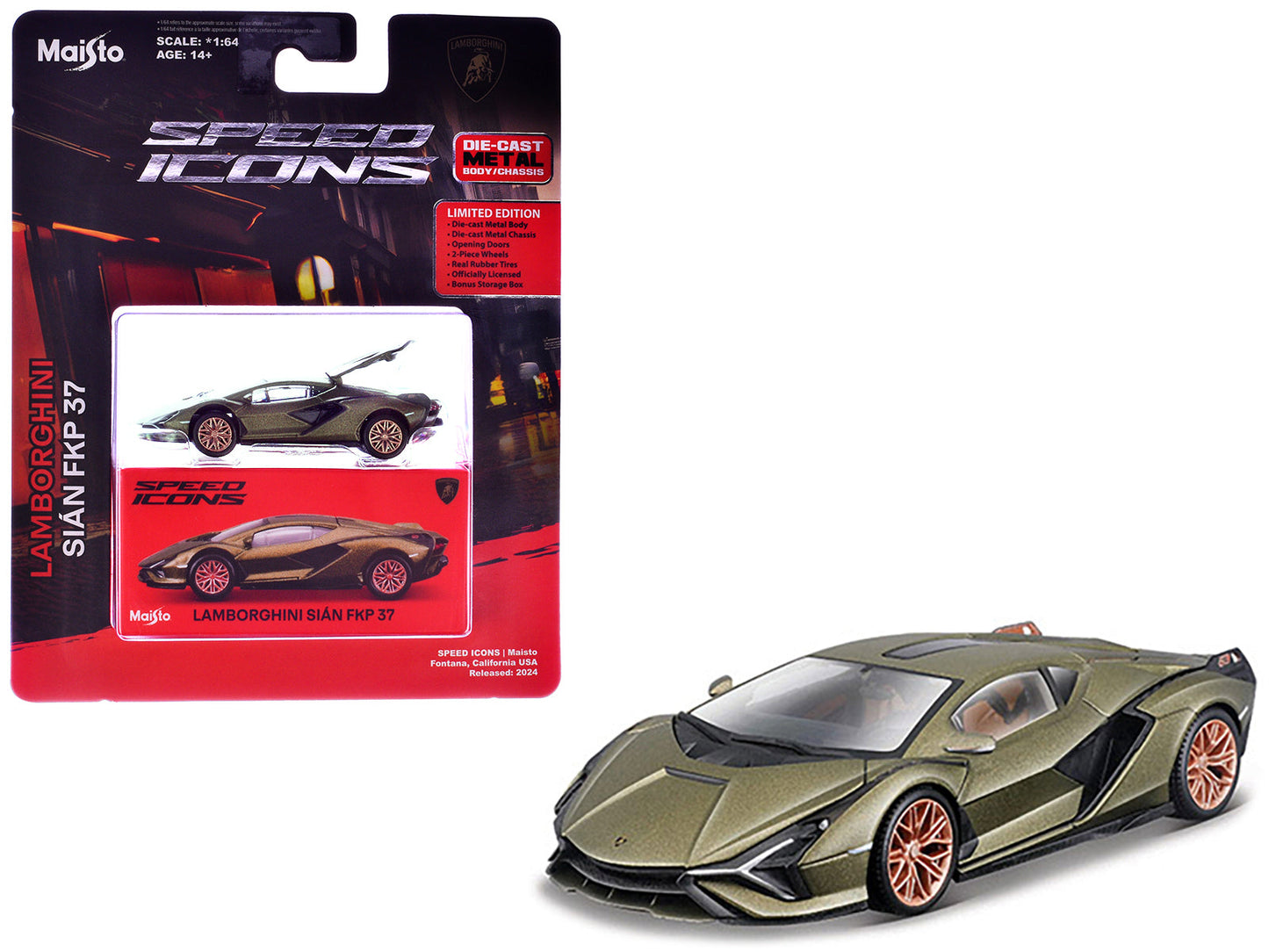 Lamborghini Sian FKP 37 Green Metallic "Speed Icons" Series 1/64 Diecast Model Car