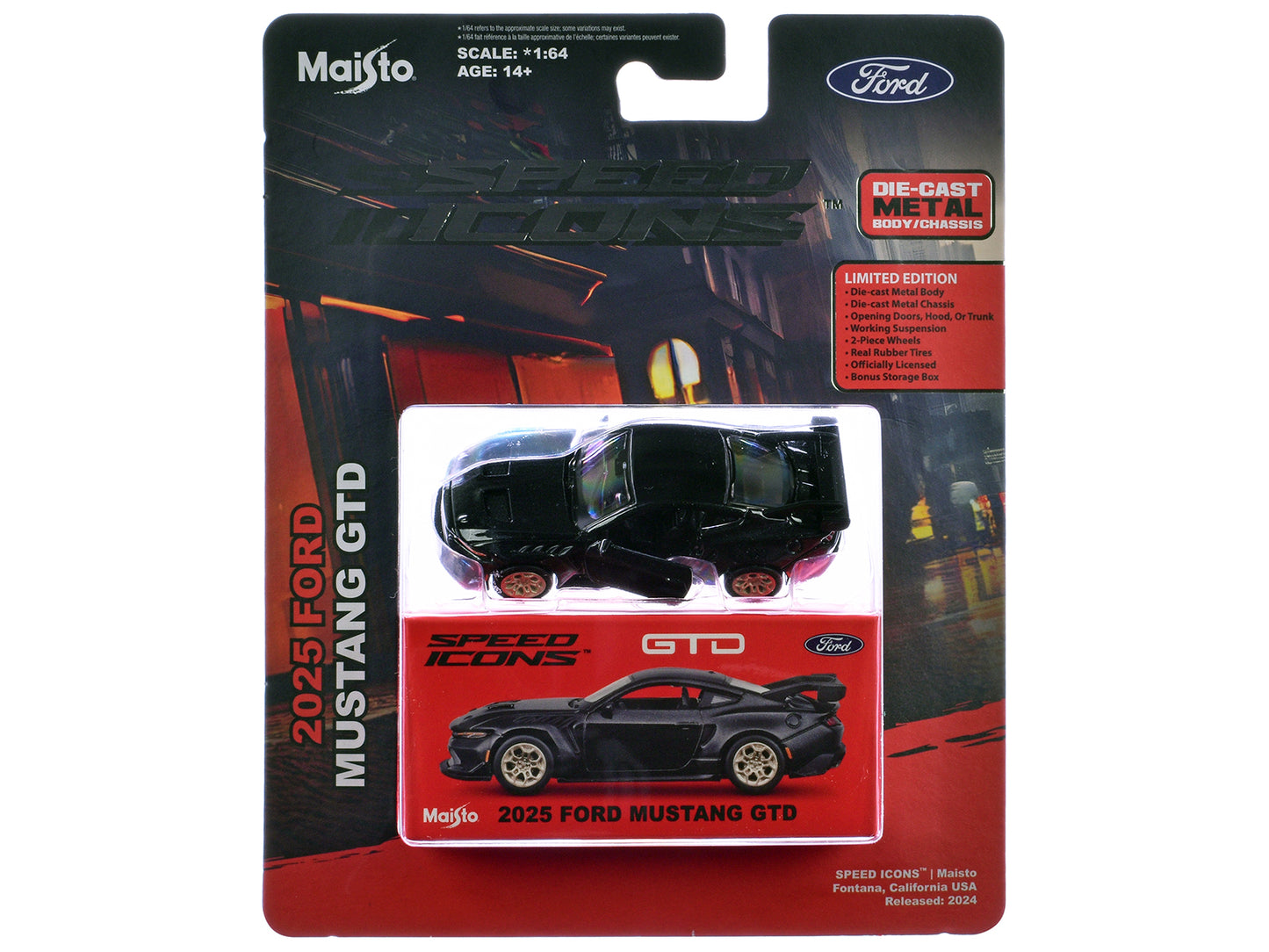 2025 Ford Mustang GTD Black Metallic "Speed Icons" Series 1/64 Diecast Model Car