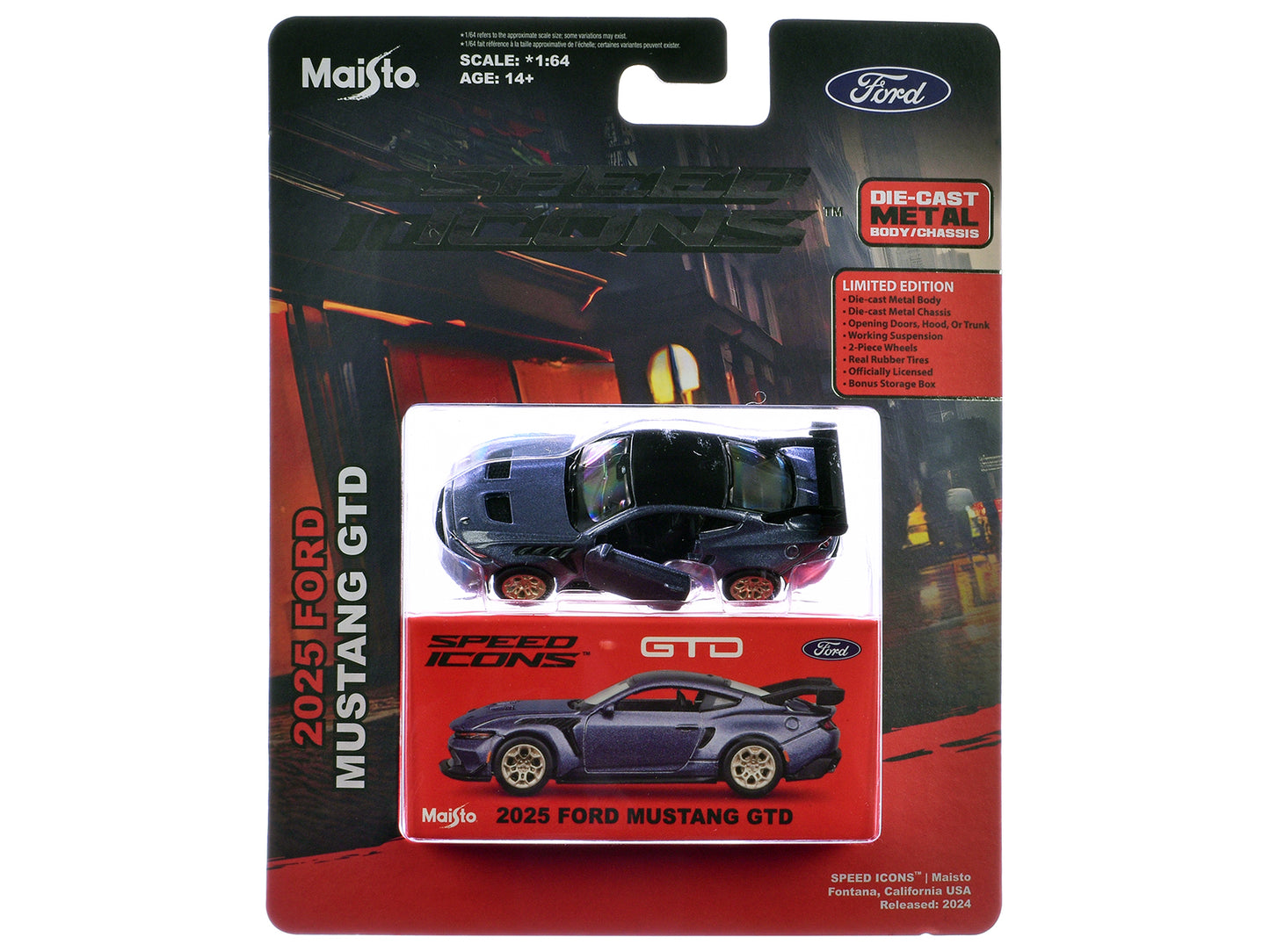 2025 Ford Mustang GTD Purple Metallic with Black Top "Speed Icons" Series 1/64 Diecast Model Car