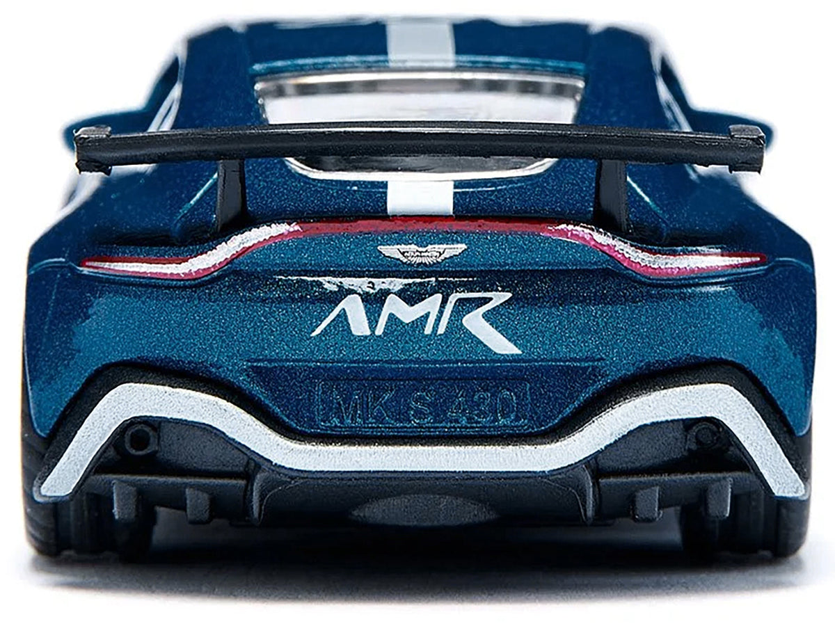 Aston Martin Vantage GT4 Blue Metallic with White Stripes Diecast Model Car