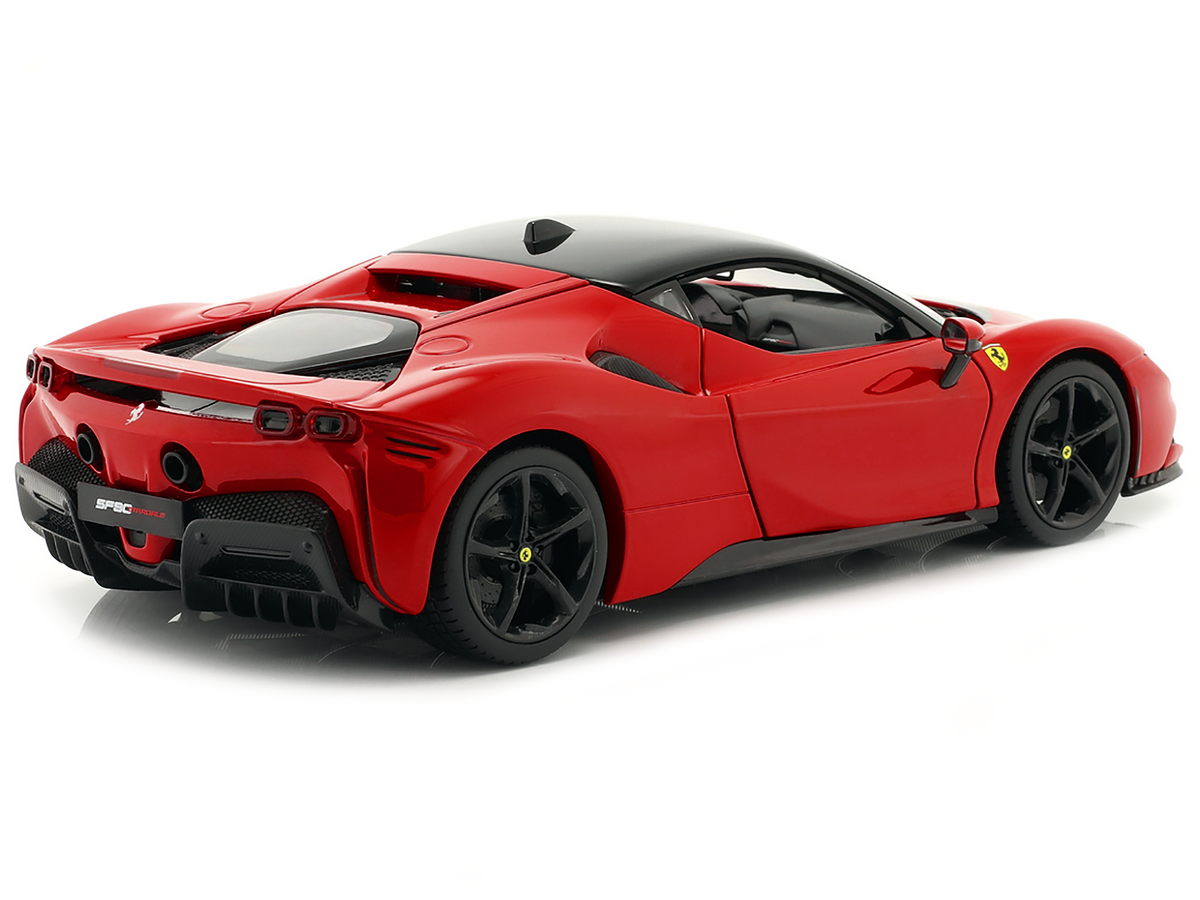 Ferrari SF90 Stradale Red with Black Top "Race + Play" Series 1/18 Diecast Model Car