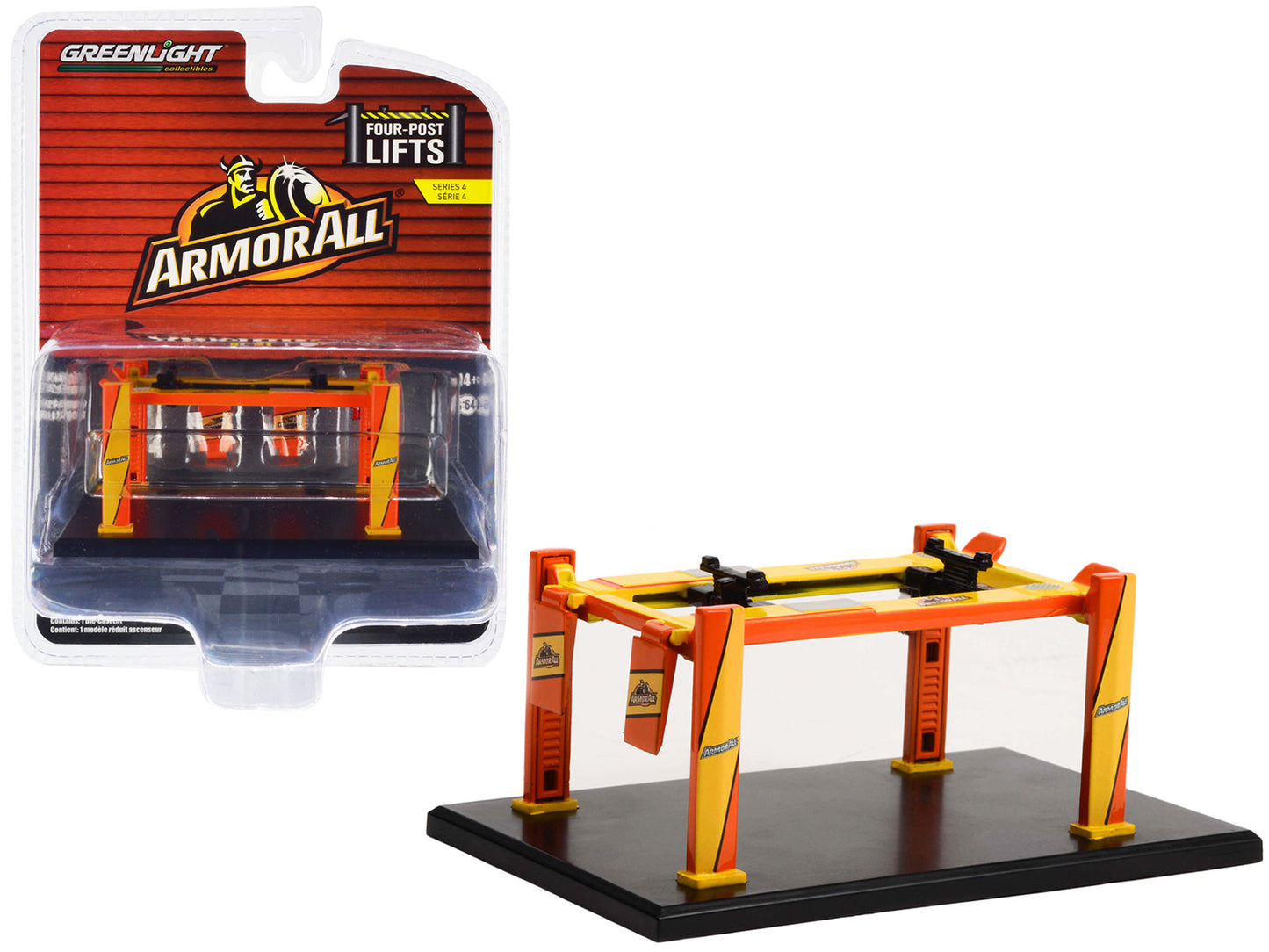 Adjustable Four-Post Lift "ArmorAll" Orange and Yellow "Four-Post Lifts" Series 4 1/64 Diecast Model