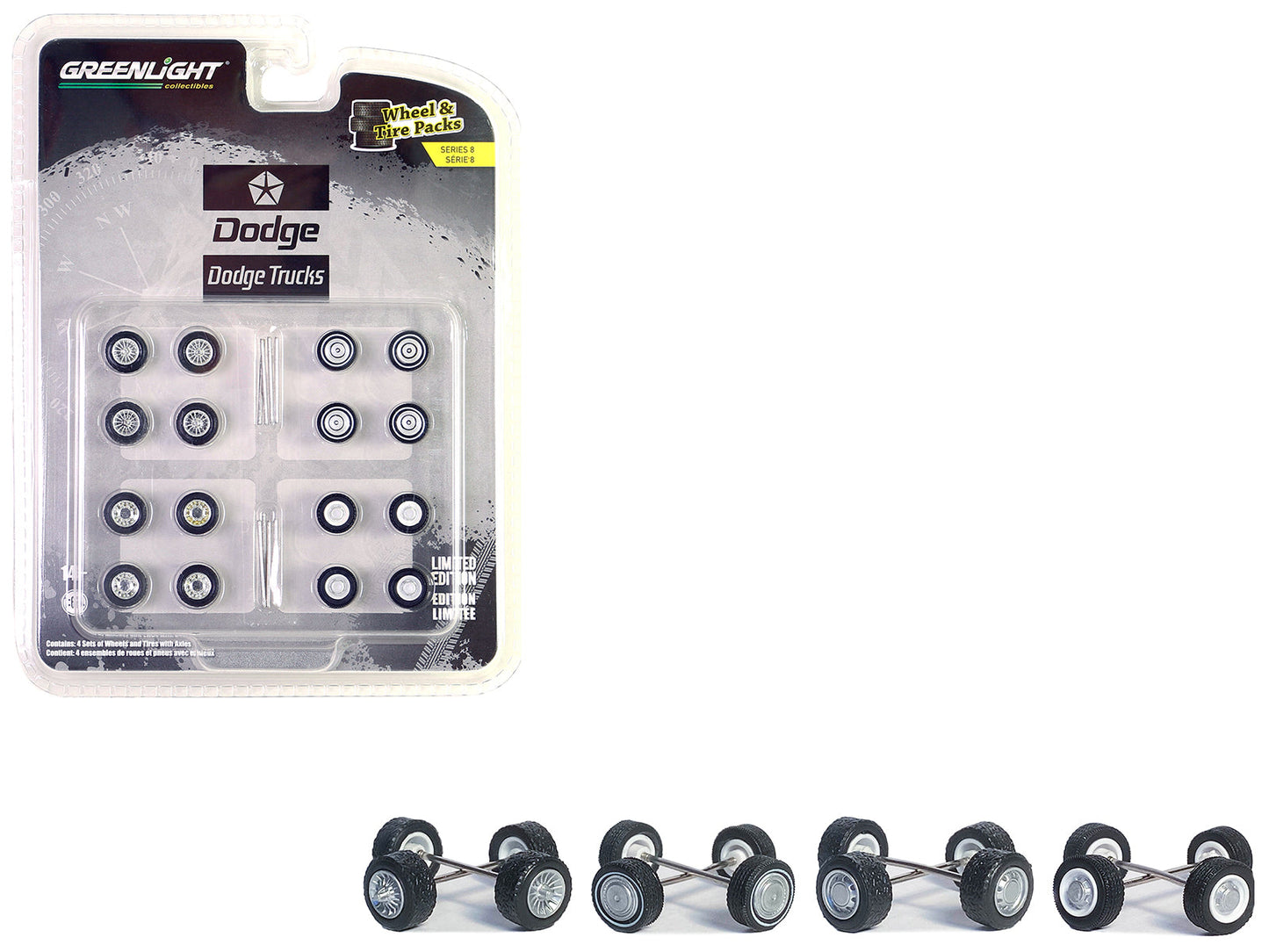 "First Generation (1981-93) Dodge Trucks" Wheels and Tires Multipack Set of 24 pieces "Wheel & Tire Packs" Series 8 1/64