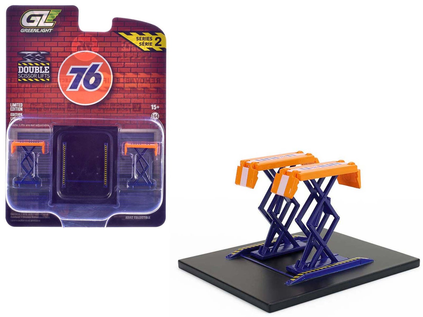 Automotive Double Scissor Lift "Union 76" Orange and Blue "Double Scissor Lifts" Series 2 1/64 Diecast Model