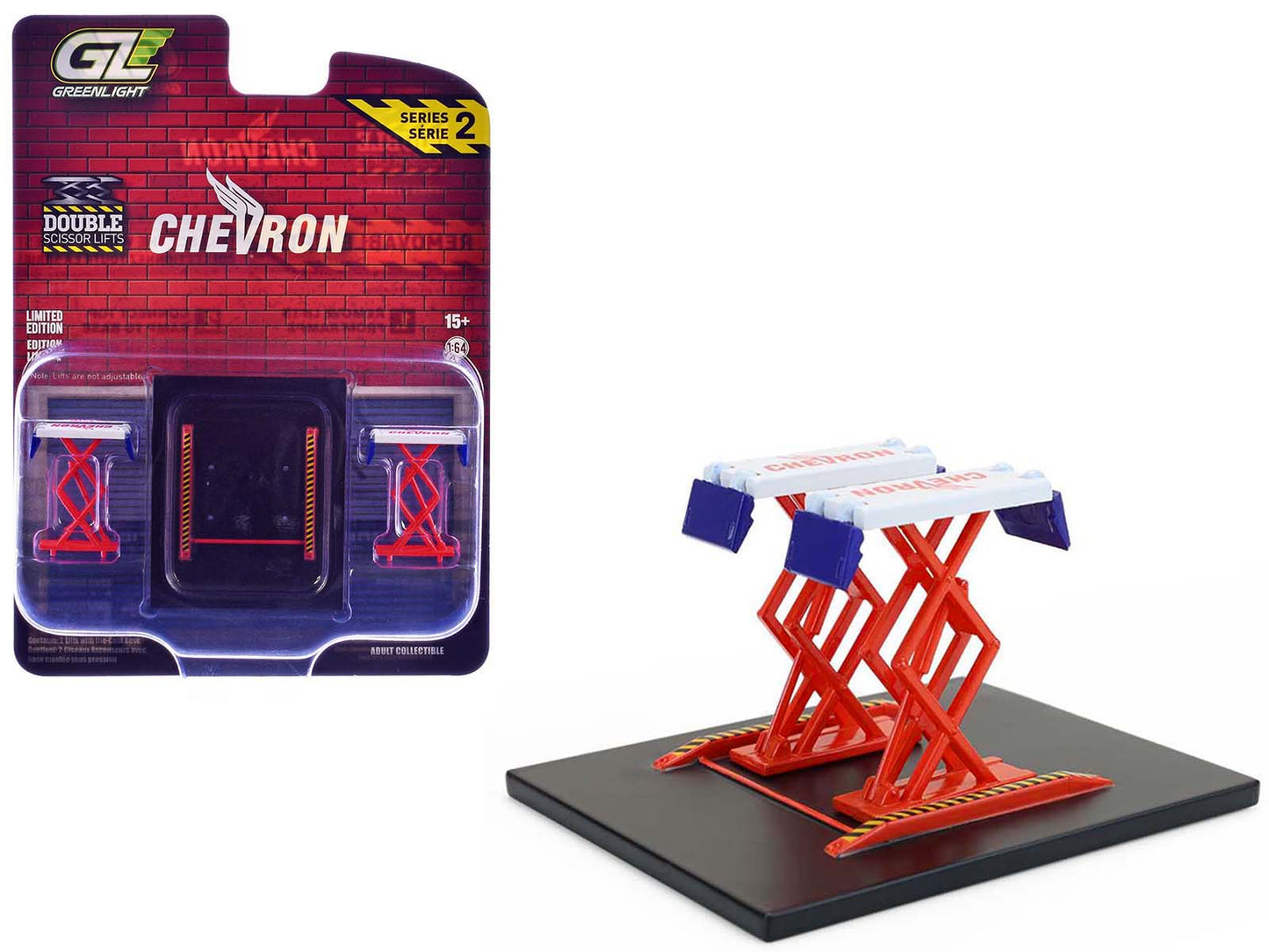 Automotive Double Scissor Lift "Chevron" White and Red "Double Scissor Lifts" Series 2 1/64 Diecast Model