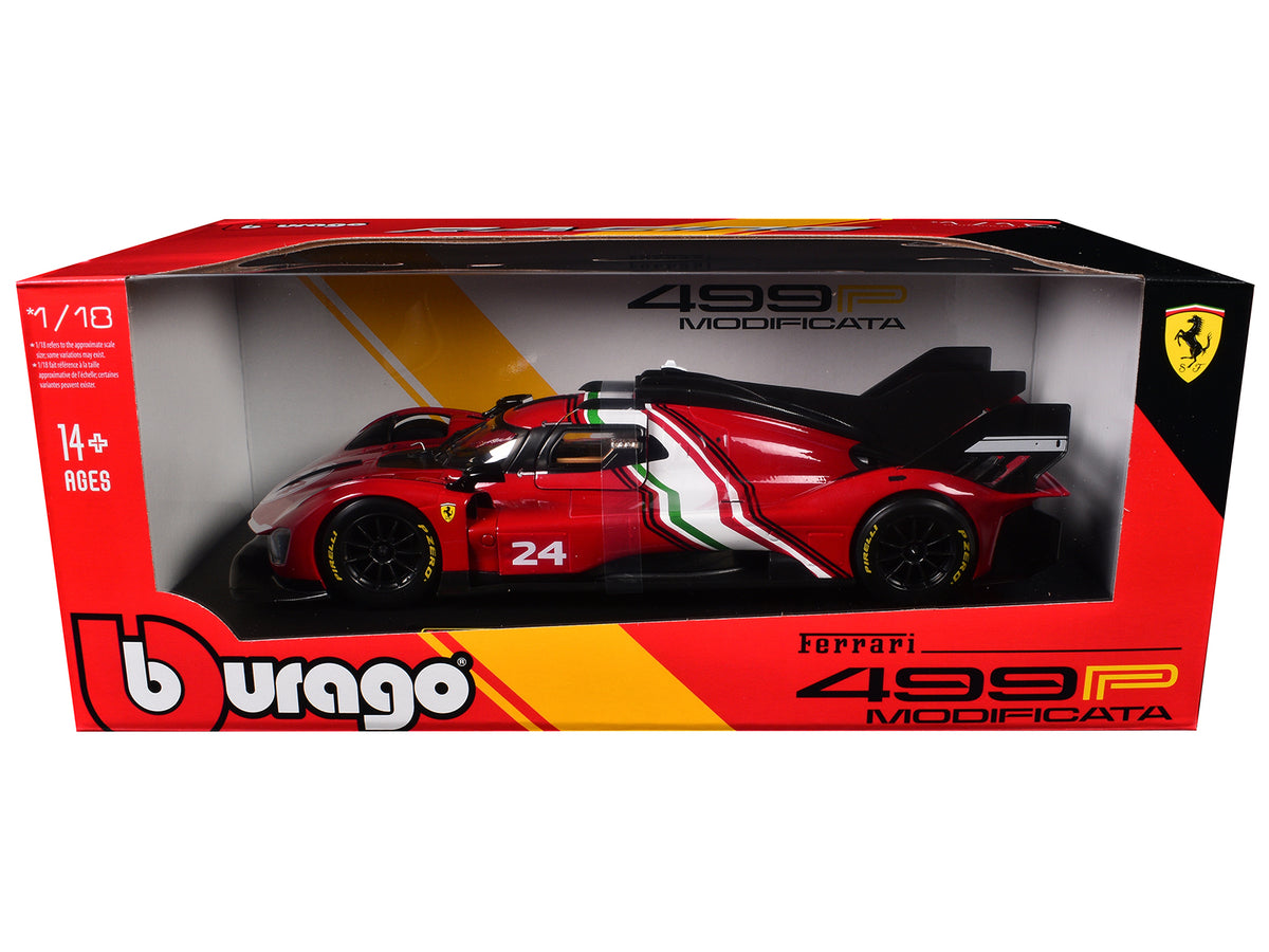 Ferrari 499P Modificata #24 Red with Italian Flag Stripes "Racing" Series 1/18 Diecast Model Car