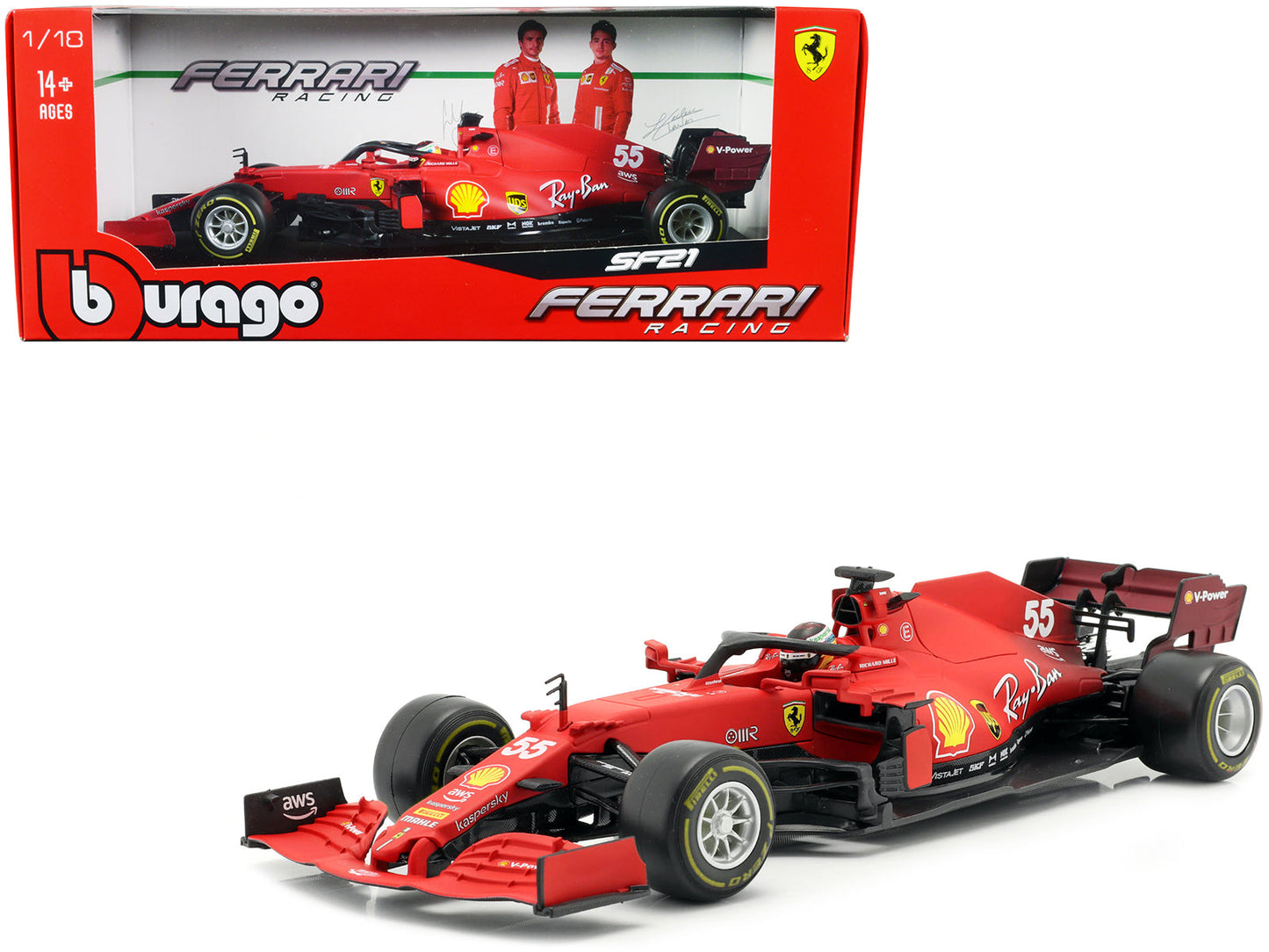 Ferrari SF21 #55 Carlos Sainz Formula One F1 Car "Ferrari Racing" Series 1/18 Diecast Model Car