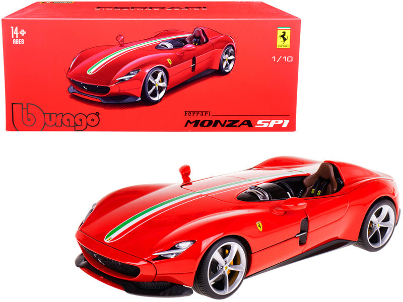 Ferrari Monza SP1 Red with Italian Flag Stripes "Signature Series" 1/18 Diecast Model Car