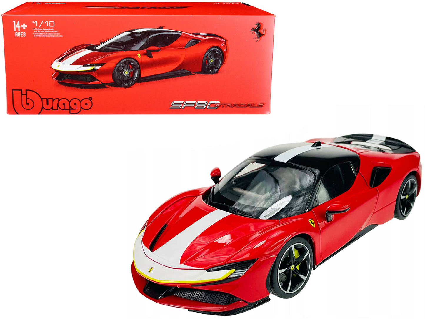 Ferrari SF90 Stradale Assetto Fiorano Red with White Stripes "Signature Series" 1/18 Diecast Model Car
