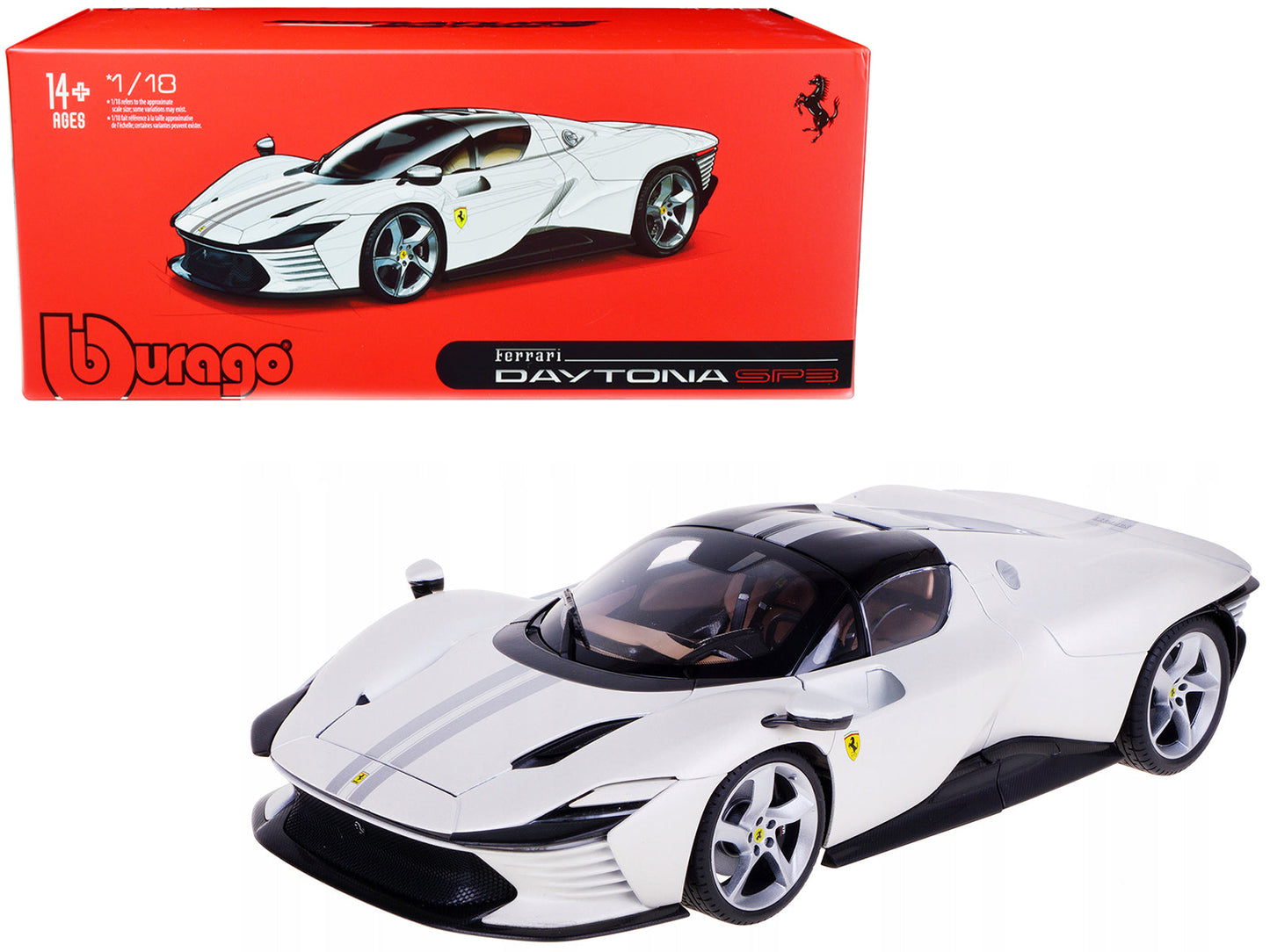 Ferrari Daytona SP3 White Metallic with Silver Stripes "Signature Series" 1/18 Diecast Model Car