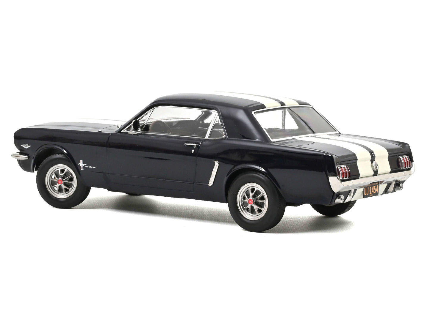1965 Ford Mustang Hardtop Coupe Nightmist Blue Metallic with White Stripes 1/18 Diecast Model Car