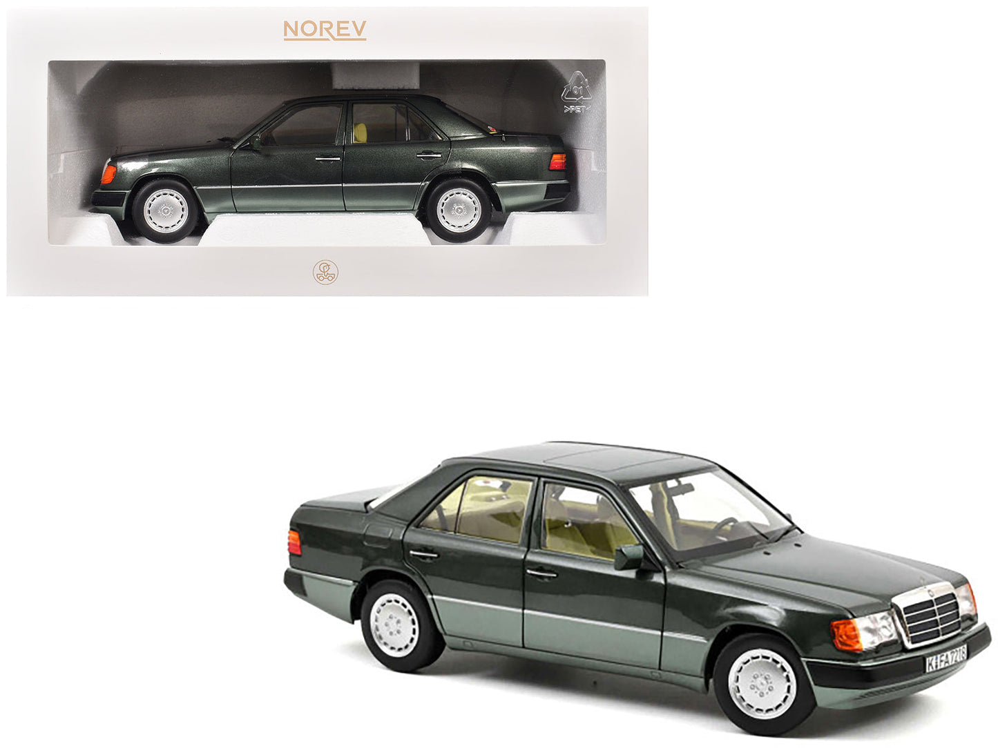 1990 Mercedes-Benz 230 E Night Green Metallic with Green Interior 1/18 Diecast Model Car