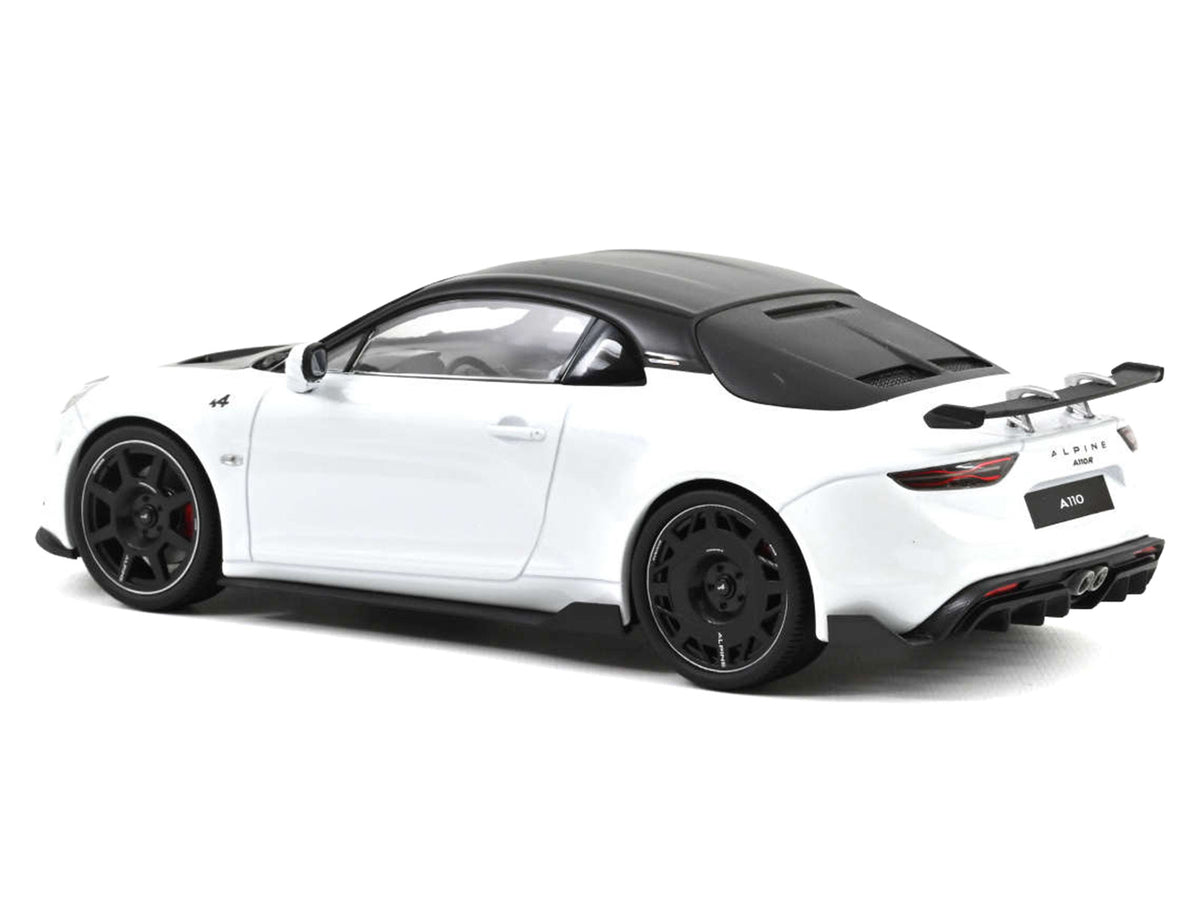 2024 Alpine A110 R Pearl White Metallic with Carbon Hood and Top 1/18 Diecast Model Car