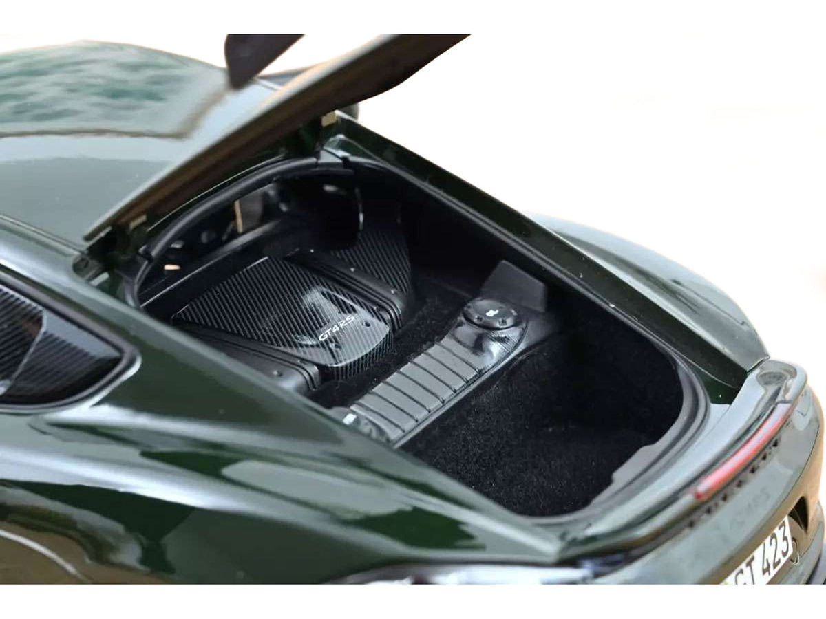 2023 Porsche Cayman GT4 RS Weissach Pack Brewster Green with Carbon Hood 1/18 Diecast Model Car