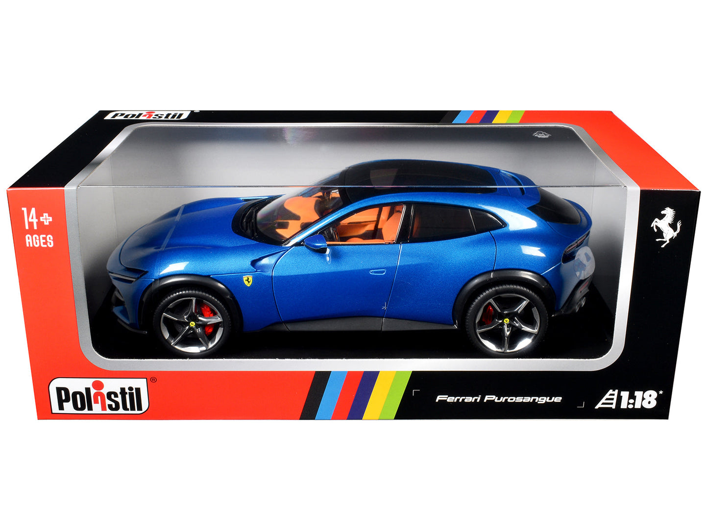 2022 Ferrari Purosangue Blu Corsa Blue Metallic with Black Top and Orange Interior 1/18 Diecast Model Car