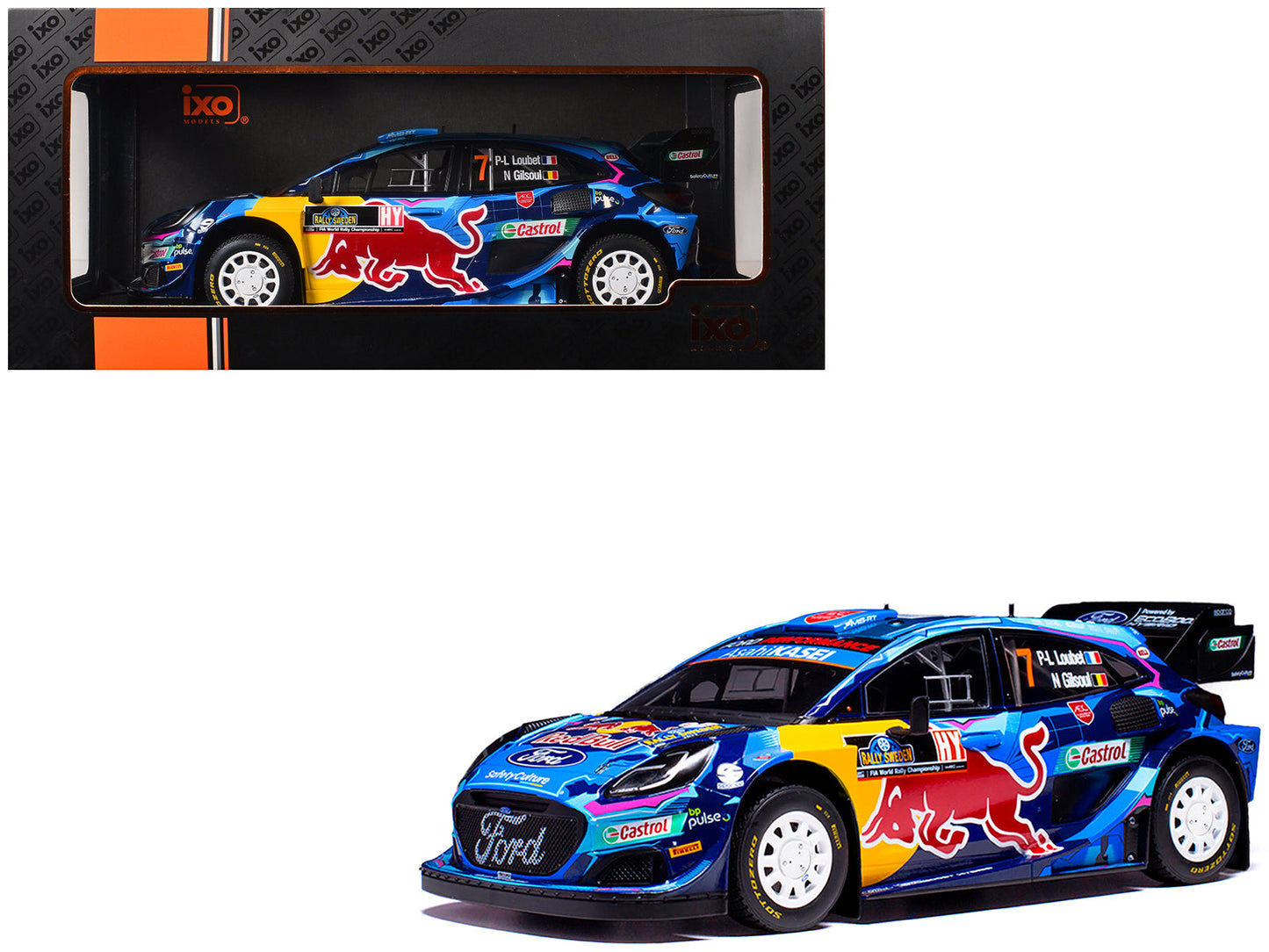 Ford Puma Rally1 #7 Pierre-Louis Loubet - Nicolas Gilsoul "Rally Sweden" (2023) 1/18 Diecast Model Car