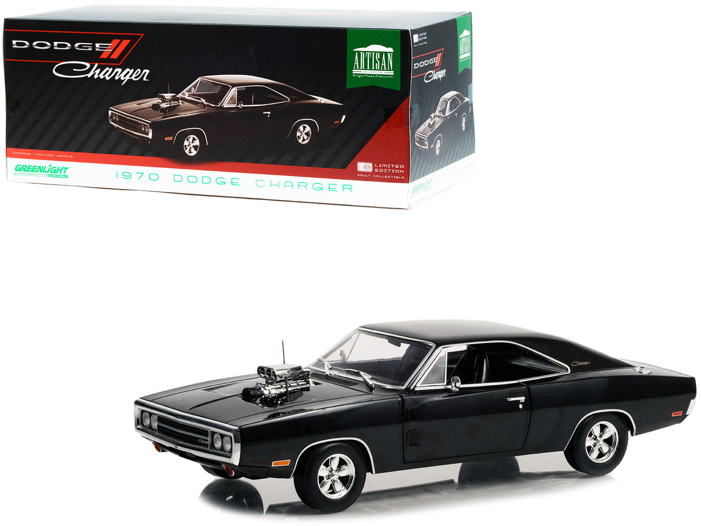 1970 Dodge Charger with Blown Engine Black "Artisan Collection" Series 1/18 Diecast Model Car