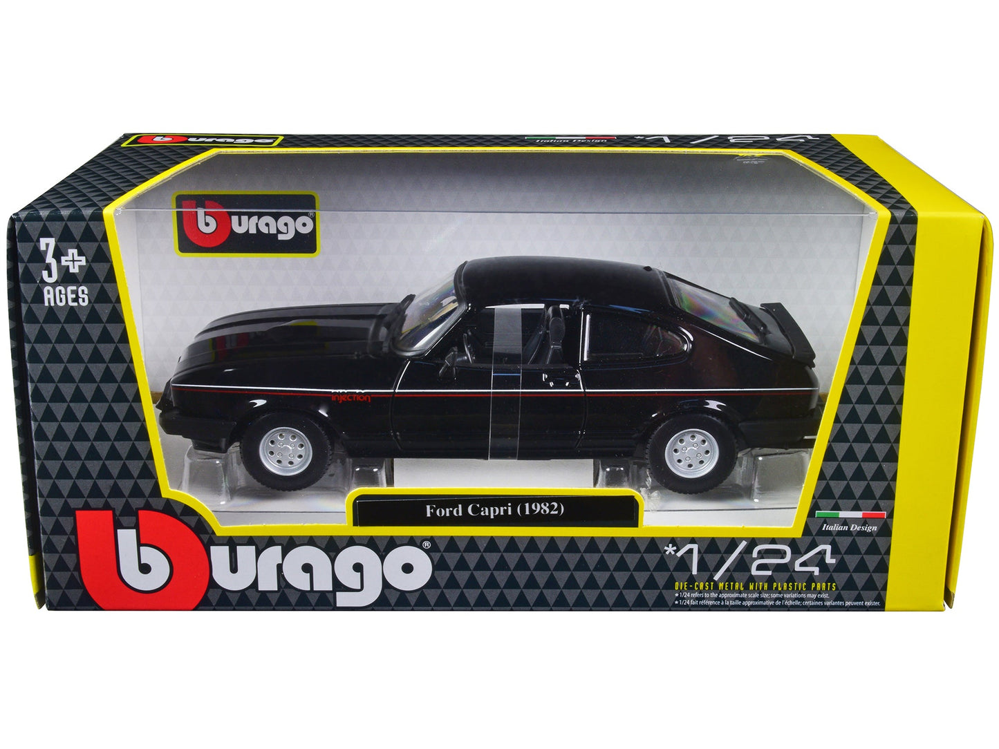 1982 Ford Capri Black with Stripes 1/24 Diecast Model Car