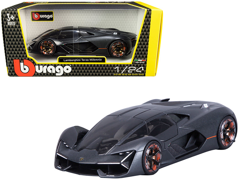 Lamborghini Terzo Millennio Dark Gray Metallic with Black Top and Carbon Accents 1/24 Diecast Model Car