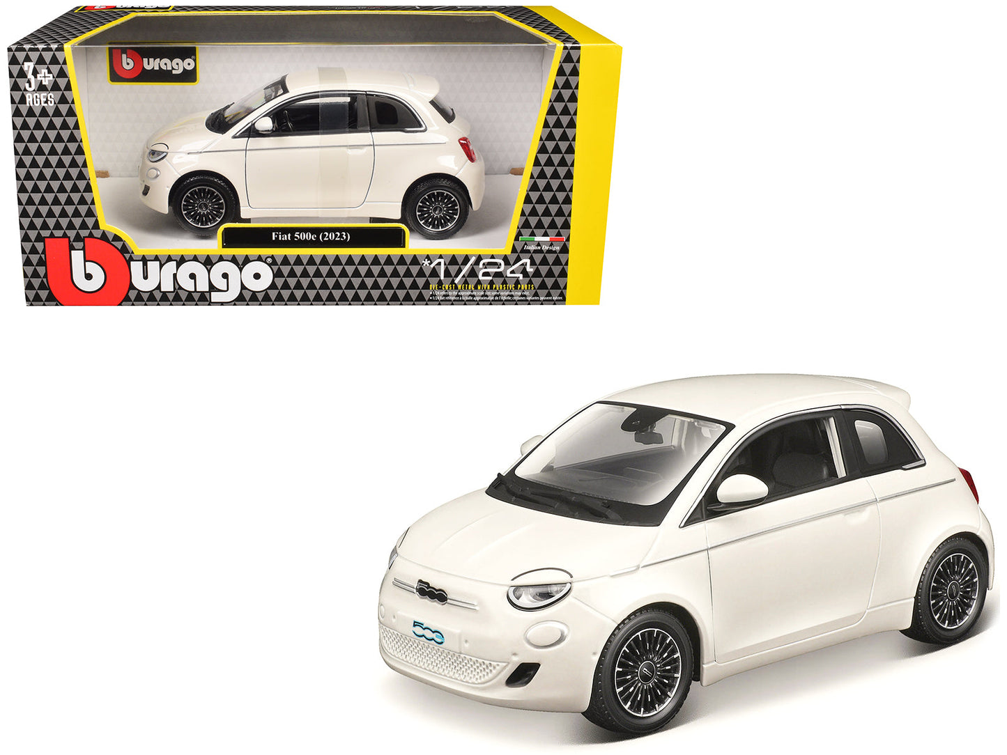2023 Fiat 500e White 1/24 Diecast Model Car