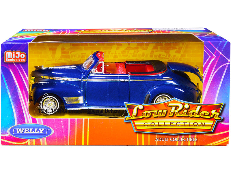 1941 Chevrolet Special Deluxe Convertible Candy Blue Metallic with Red Interior "Low Rider Collection" 1/24 Diecast Model Car