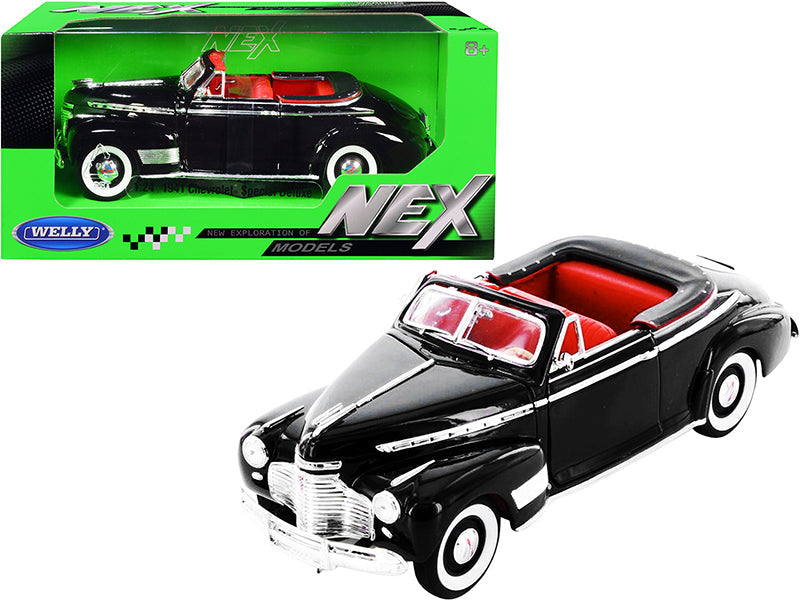 1941 Chevrolet Special Deluxe Convertible Black with Red Interior "NEX Models" 1/24 Diecast Model Car