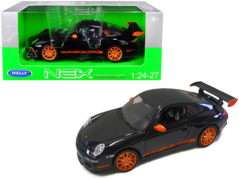 Porsche 911 (997) GT3 RS Black with Orange Accents 1/24-1/27 Diecast Model Car