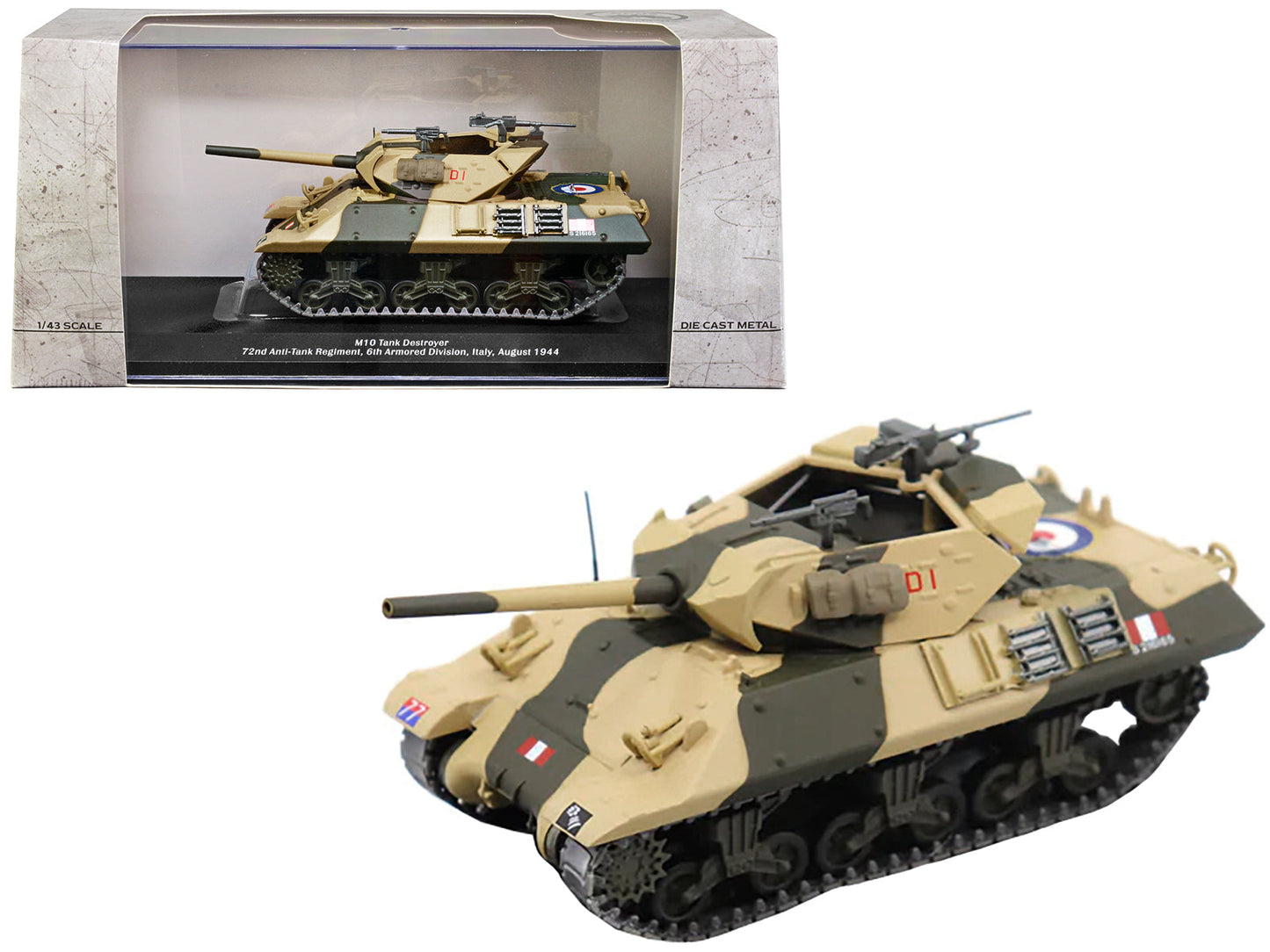 M10 Tank Destroyer D1 #77 "U.S.A. 72nd Anti-Tank Regiment 6th Armored Division Italy August 1944" 1/43 Diecast Model