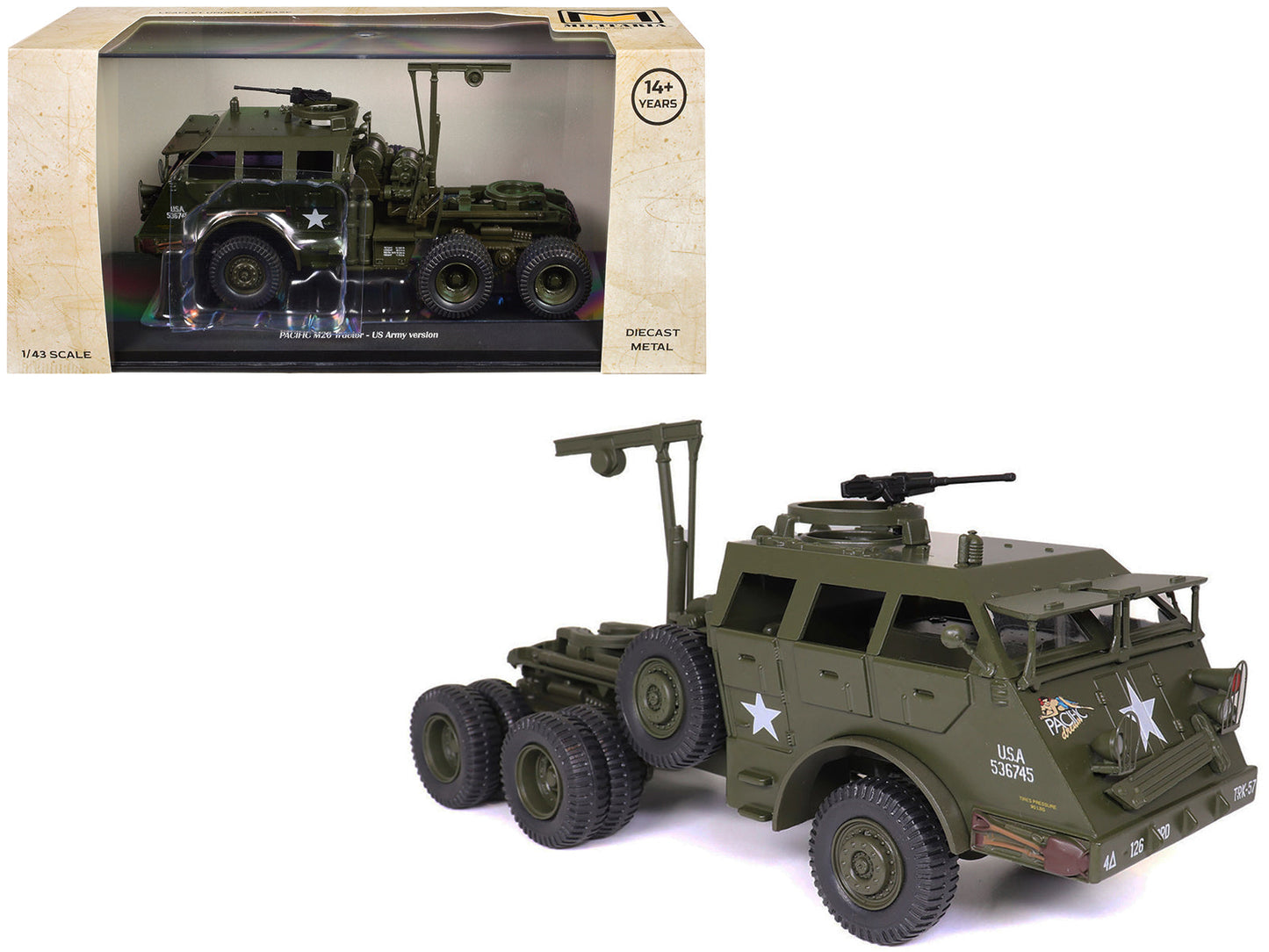 Pacific M26 Tractor Olive Drab "United States Army" 1/43 Diecast Model