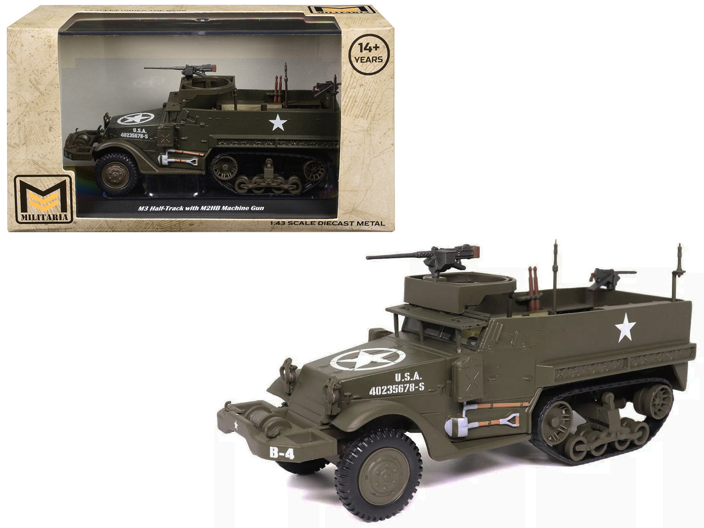 M3 Half-Track AFV with M2HB Machine Gun Olive Drab "United States Army" 1/43 Diecast Model